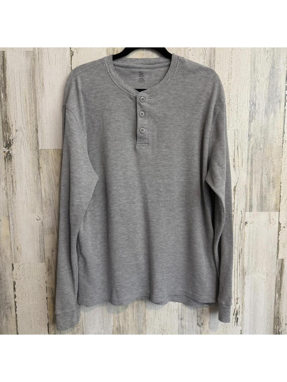 Open Trails Men's XL Gray Henley Long Sleeve Shirt